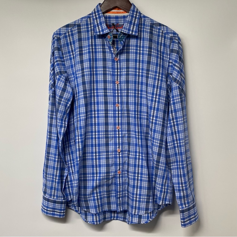 Robert Graham X Collection Blue Plaid Button Down Shirt, Size Medium